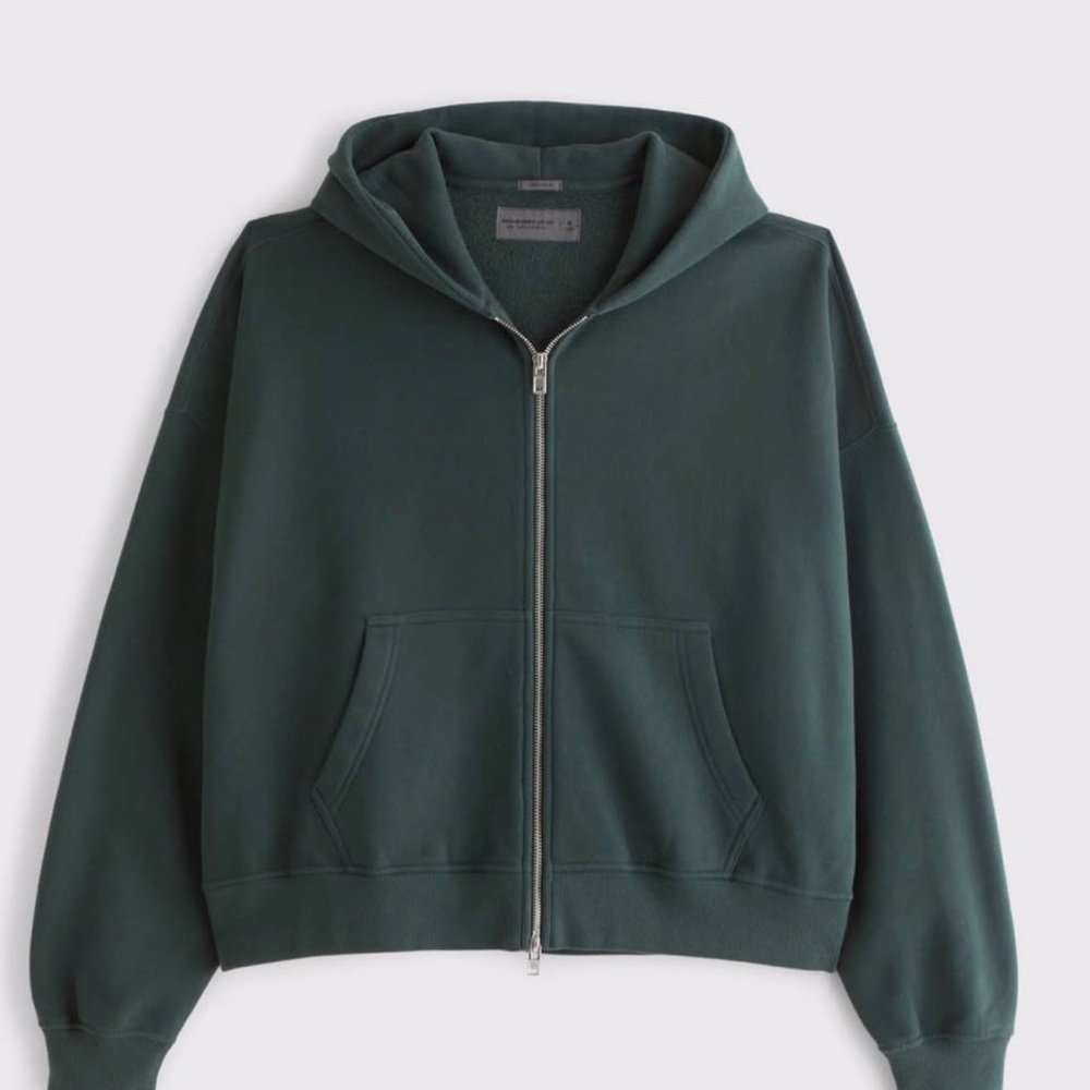 Abercrombie & Fitch Dark Spruce Cropped Zip-Up